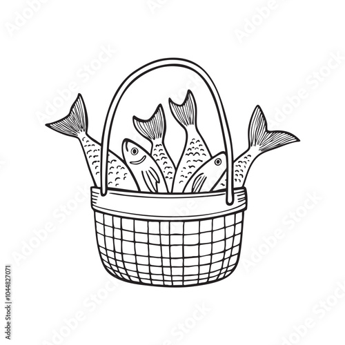 An illustration of a basket filled with fresh fishes