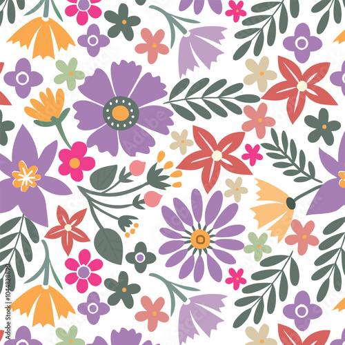 Pattern of seamless flowers, Hand-drawn botanical element, Doodle botany floral design.perfect for branding.