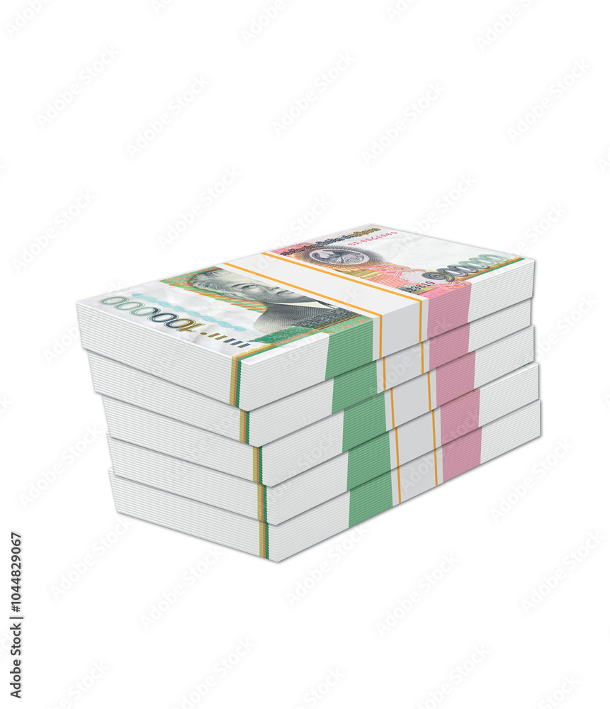 Laos money, Stacks of One Hundred Thousand kip Bills Isolated on a White Background Laos money, Stacks of One Hundred Thousand kip Bills Isolated on a White Background