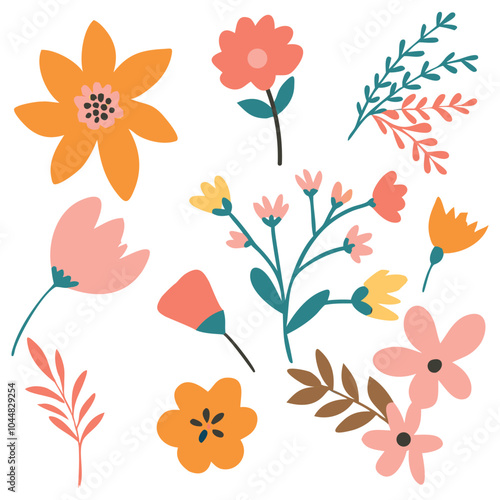 Collection of flowers. Vector botanical flowers background. style for  print,banners, wallpaper, posters, websites, online shopping.Vector illustration design and creative idea,eps 10.	
