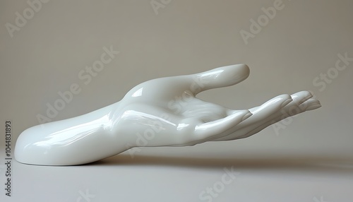 A contemporary white hand mannequin positioned in a relaxed pose against a minimalist setting