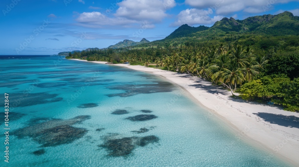 Tropical Beach with Crystal Clear Water and Lush Green Mountains Tropical Beach with Crystal Clear Water and Lush Green Mountains