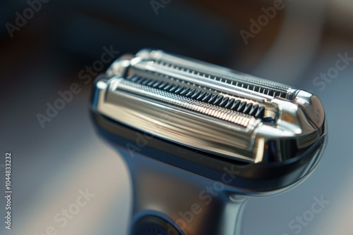 Modern electric razor is showing its cutting blades with a blurry background