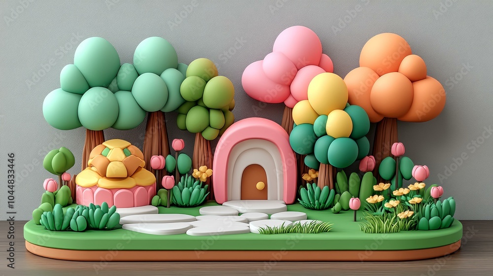 Cute Miniature Dollhouse with Trees and Pathway Cute Miniature Dollhouse with Trees and Pathway