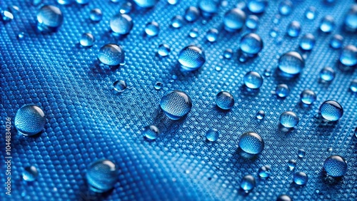 Water resistant fabric with water droplets on low angle view