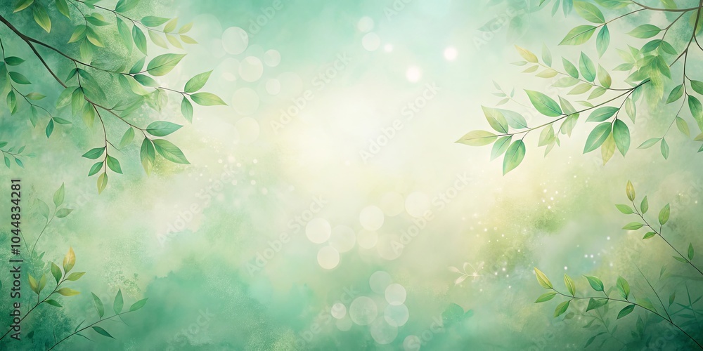 Tranquil Green Branches Encircling a Softly Glowing Sky with a Delicate Touch of Nature's Magic Tranquil Green Branches Encircling a Softly Glowing Sky with a Delicate Touch of Nature's Magic