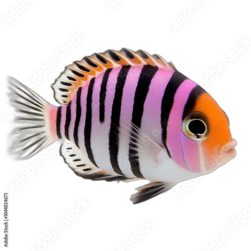 Striped pink and black tropical fish transparent background