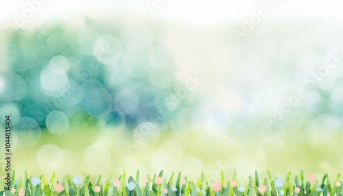 Watercolor landscape background illustration of a bright meadow