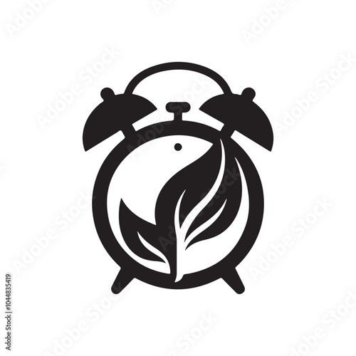 creative alarm clock with leaf shape, nature touch alarm clock silhouette logo vector icon