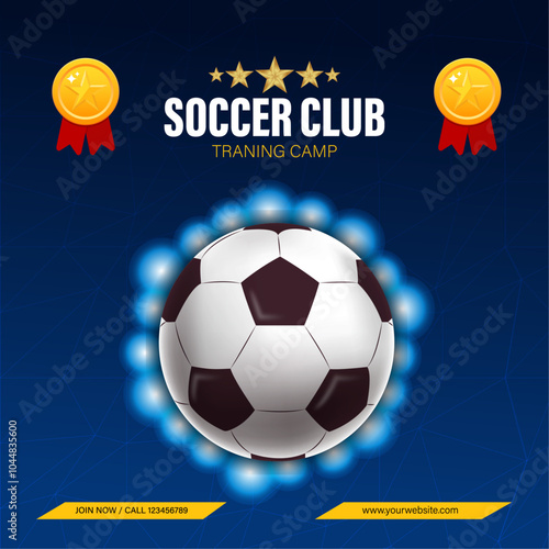 Award winning soccer institution, Soccer traning club, Sports template design, Soccer football vector illustration.
