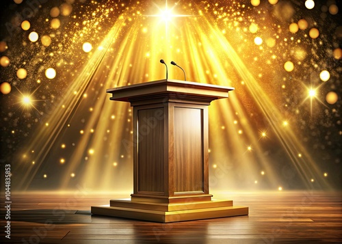 Vintage Style Photography of a Podium with Golden Lights Background for Award Ceremonies and Events, Perfect Space for Text Overlay and Announcements