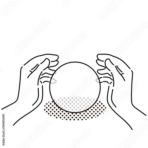 水晶玉で占いをする占い師のイラスト　モノクロ線画