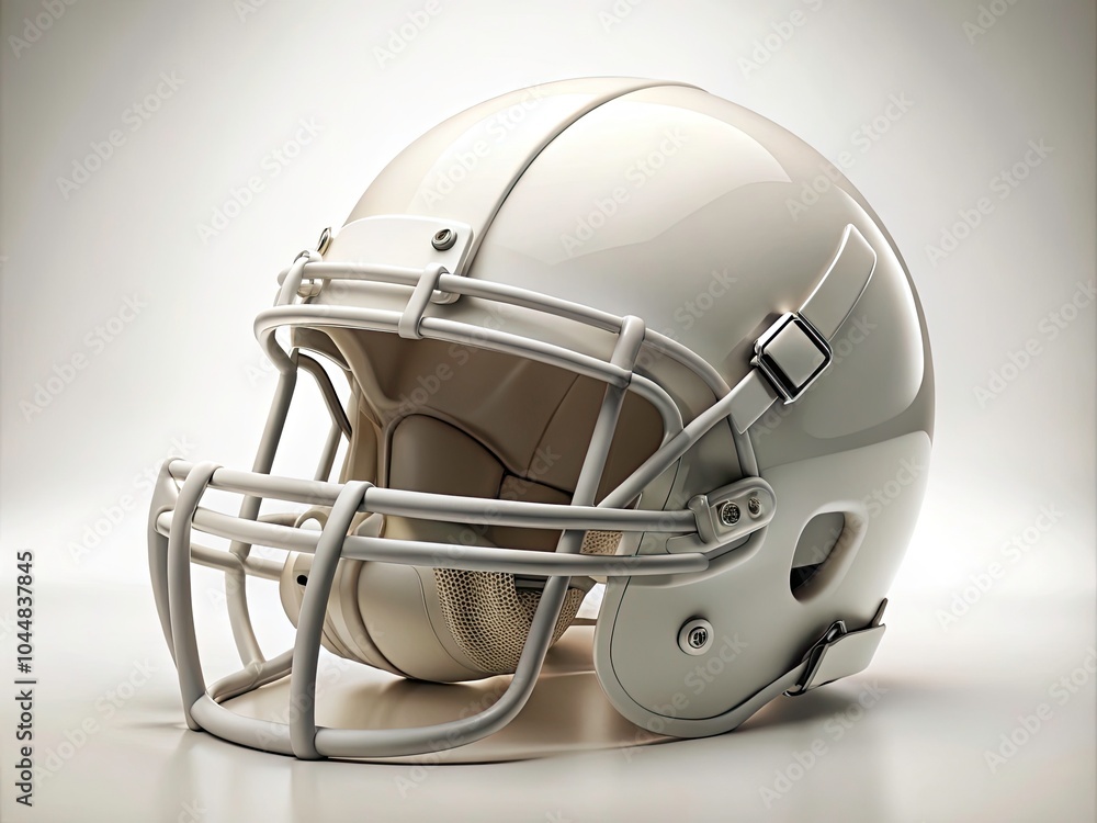 Fototapeta premium White Football Helmet Isolated on White Background for Urban Exploration Photography, Sports Equipment, Athletic Gear, Minimalist Design, and Modern Aesthetics
