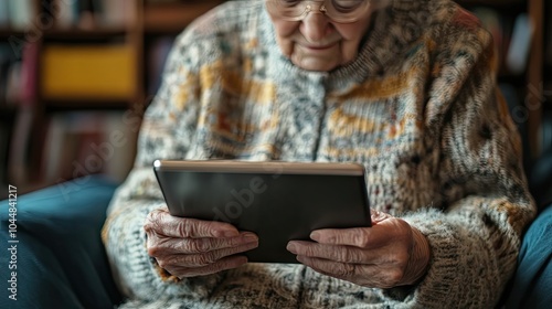 Elderly Woman Using a Tablet Device