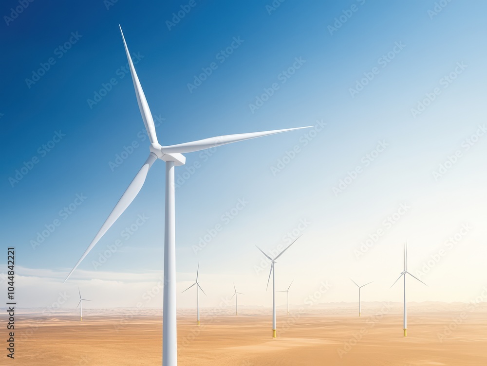 A serene landscape showcasing a wind farm against a clear blue sky, symbolizing renewable energy and sustainable future. A serene landscape showcasing a wind farm against a clear blue sky, symbolizing renewable energy and sustainable future.