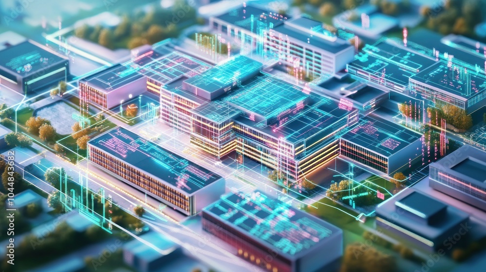 Obraz premium Futuristic Cityscape with Digital Connections