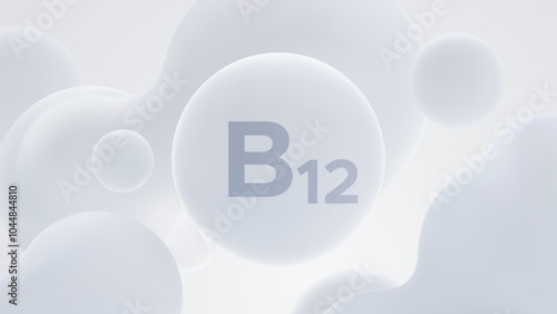 Vitamin B12 soft white particle. Vector 3d illustration. Liquid shapes. Dietary supplement product concept.