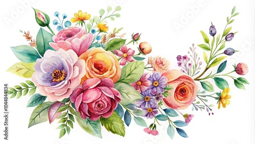 Watercolor floral bouquet clipart featuring hand painted flowers in a tilted angle