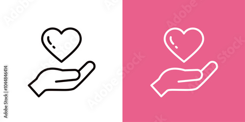 愛や心を表すハートを持つ片手のアイコンセット＿太いアウトライン