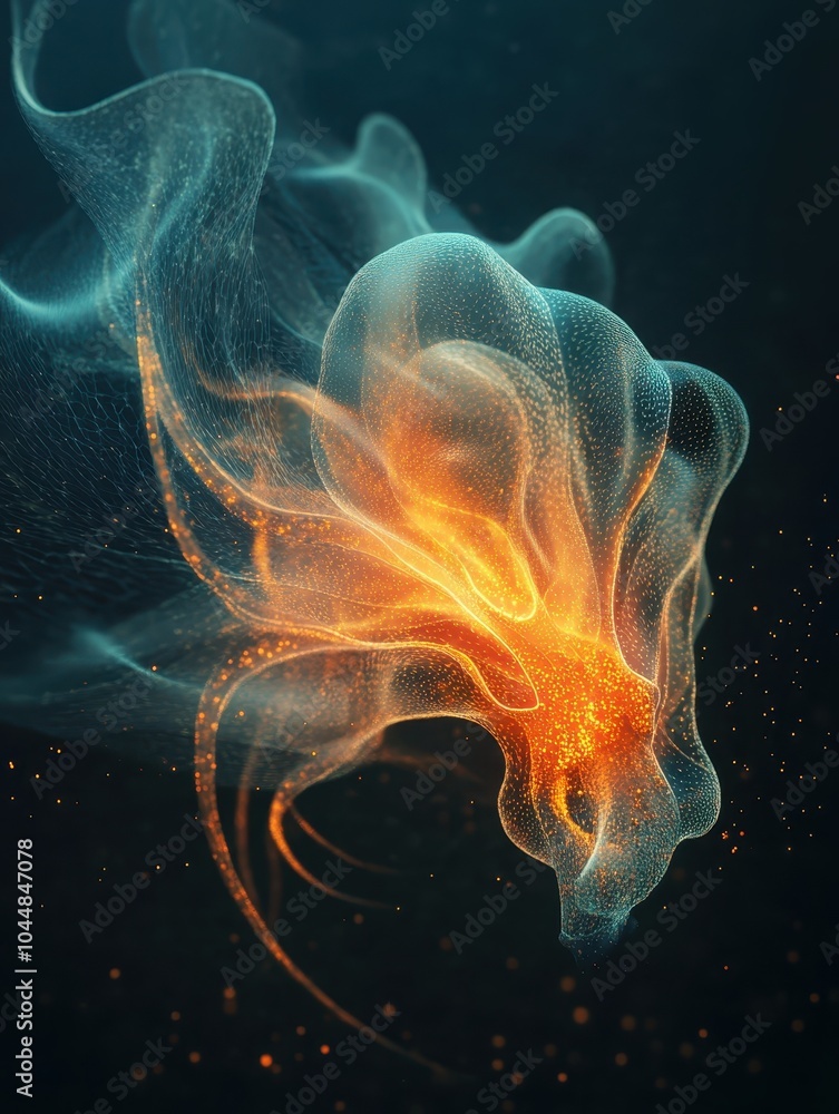 Fototapeta premium Glowing Bioluminescent Deep Sea Creature Illustration
