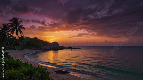 Tranquil Sunset Over Cuban Bay with Colorful Skies