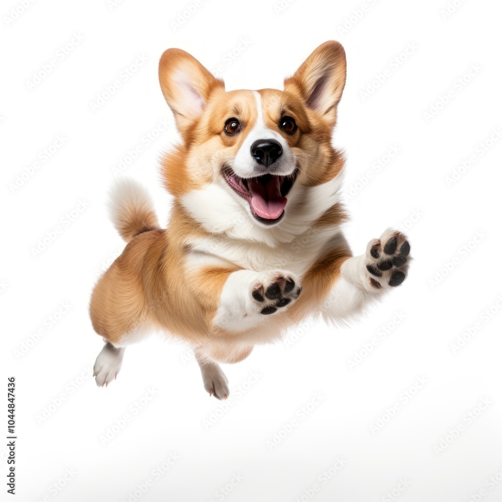 Happy corgi jumping high joyfully Happy corgi jumping high joyfully