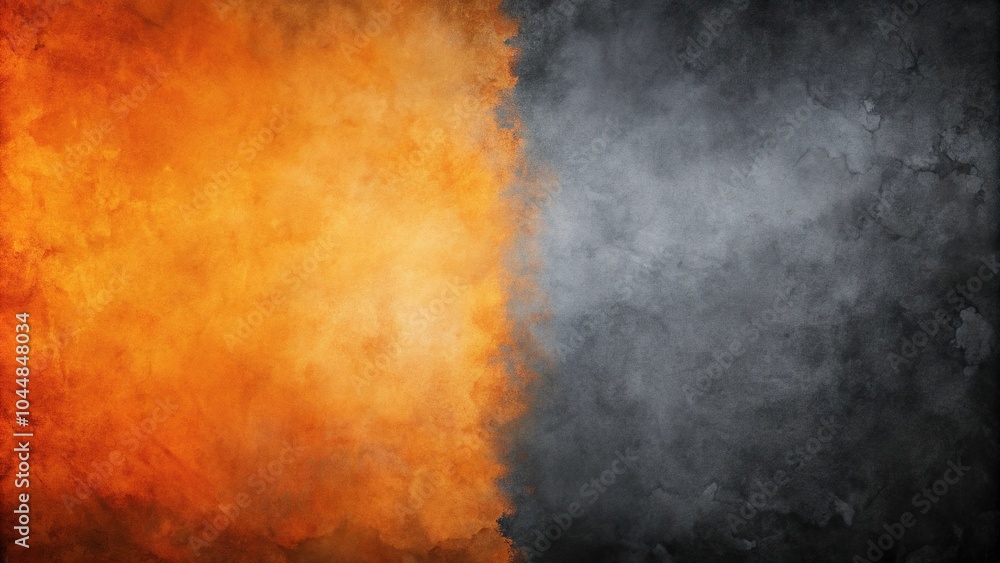 Obraz premium Watercolor grunge background divided in half into black and orange