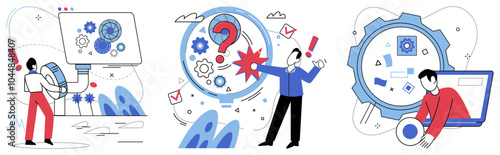 Thinking vector illustration. Thoughtful analysis is navigator, steering ship through turbulent seas information and discovery In garden contemplation, intelligence is gardener, tending to flowers