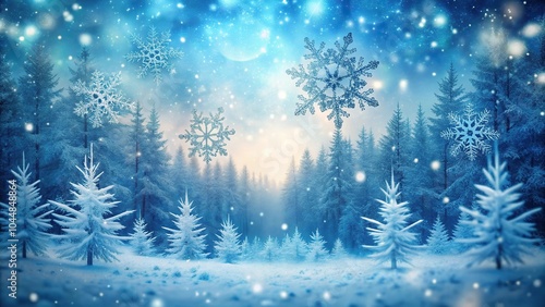 Wallpaper Mural Silhouetted snowflakes falling in enchanting winter forest Torontodigital.ca