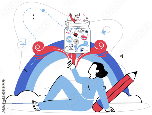 Thinking vector illustration. Imagination blossoms when thoughtful pondering meets canvas strategic solutions Thoughtful analysis is bridge connecting realms information and intelligent