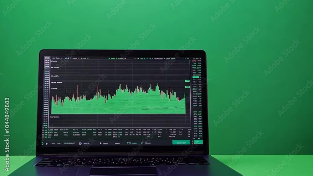 Laptop Screen Showing Stock Market Data on green screen background Laptop Screen Showing Stock Market Data on green screen background