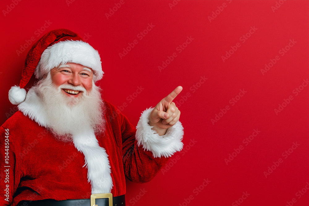 smiling Santa Claus pointing to the camera. The image has a festive and joyful mood, as it is a Christmas-themed photo smiling Santa Claus pointing to the camera. The image has a festive and joyful mood, as it is a Christmas-themed photo