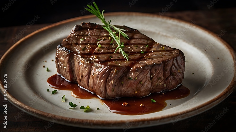 Succulent Grilled Beef Steak on Rustic Plate. Succulent Grilled Beef Steak on Rustic Plate.