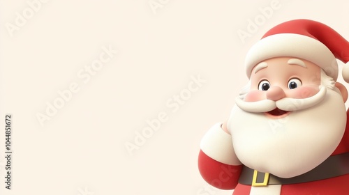 A cartoon image of Santa Claus with a red hat and a white beard