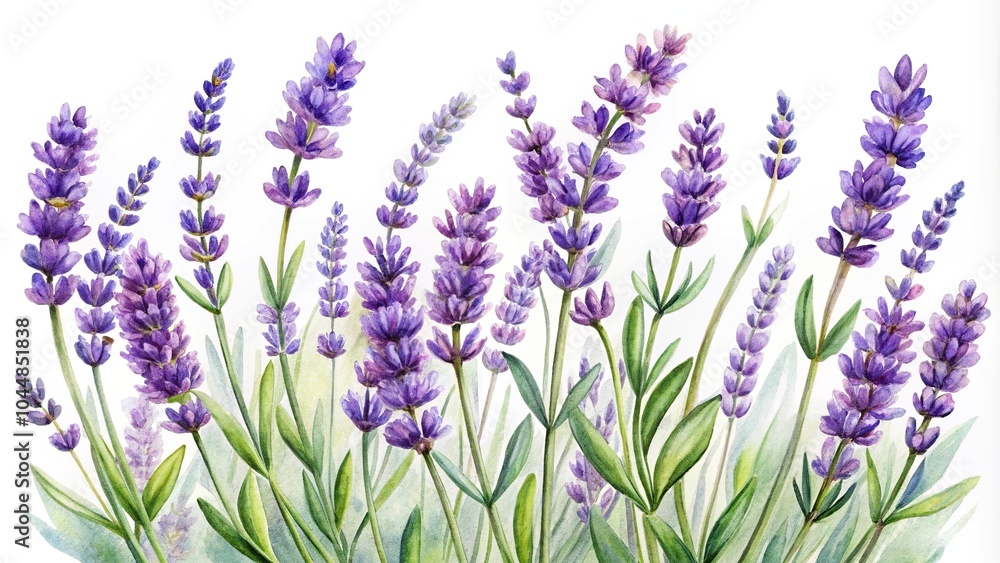 Naklejka premium Watercolor lavender flower clipart with a floral Provence design, featuring forced perspective.