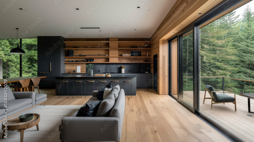 minimalist country living room featuring sleek furniture, large windows, and natural wood accents. open space connects with nature, creating serene atmosphere minimalist country living room featuring sleek furniture, large windows, and natural wood accents. open space connects with nature, creating serene atmosphere
