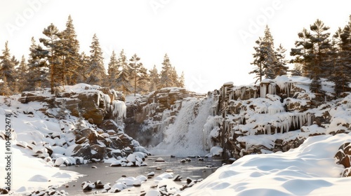 Serene snowy waterfall landscape