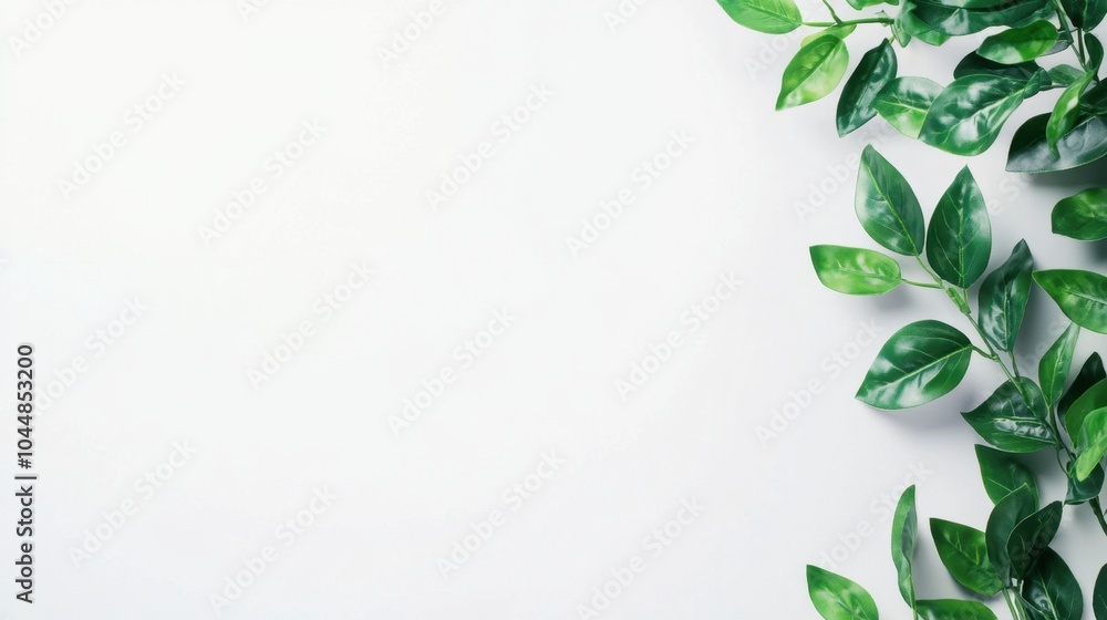 A panoramic banner mockup with a minimalistic white background and a single green plant, providing ample blank space for commercial text overlay, perfect for eco-friendly or wellness promotions A panoramic banner mockup with a minimalistic white background and a single green plant, providing ample blank space for commercial text overlay, perfect for eco-friendly or wellness promotions