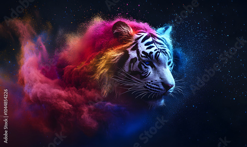 Fantasy and beautiful tiger explosion special effects, white tiger, beautiful tiger, mobile wallpaper, computer wallpaper, background photo