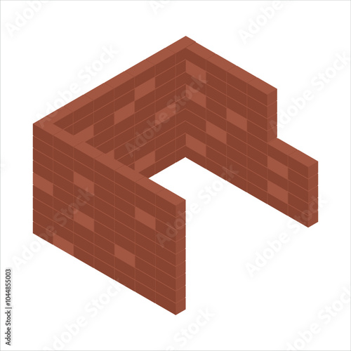 Red Brick Wall Construction Isometric Vector Illustration