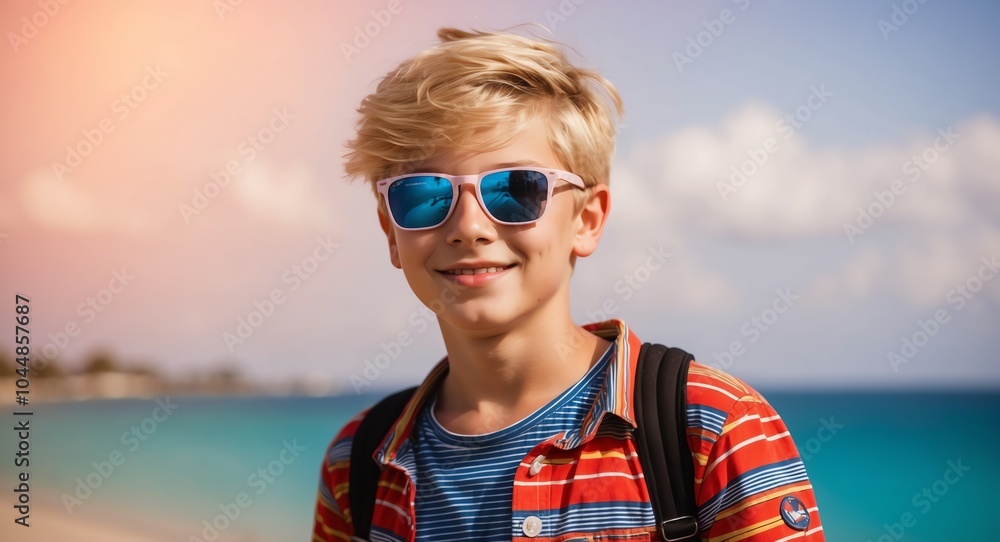 blonde teen boy summer vacation bright background wearing fashion portrait blonde teen boy summer vacation bright background wearing fashion portrait