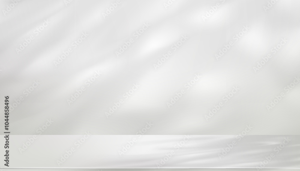 Fototapeta premium White Background,Wall Interior Studio Room with Light,Shadow on 3d Podium Stand Display for Spring Product Design,Vector illustration minimal scene mockup for Winter,Christmas backdrop background