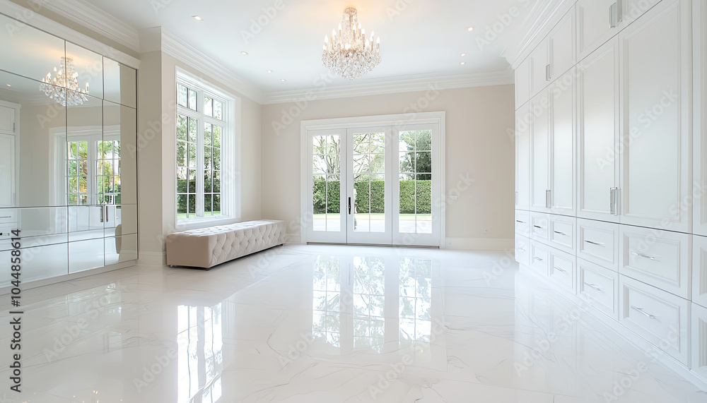 Fototapeta premium Elegant dressing room featuring a crystal chandelier and luxurious design elements for a sophisticated space