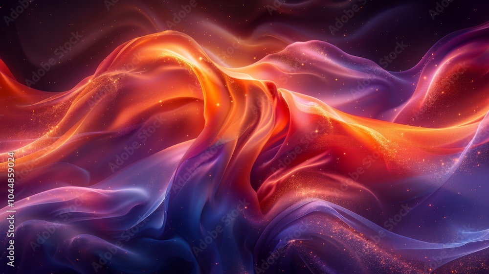 Obraz premium Abstract Wavy Background with Red, Orange, and Blue Shimmering Hues