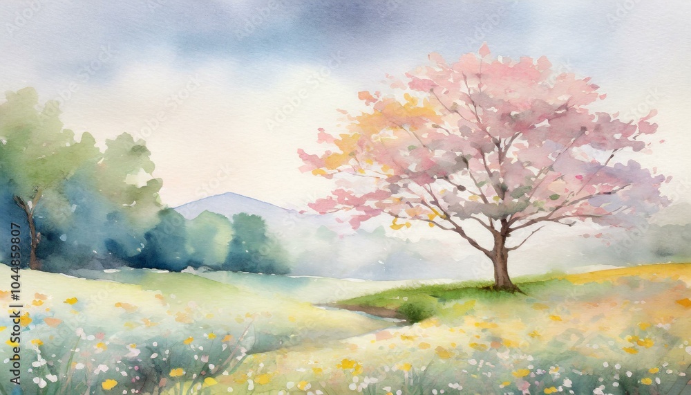 Spring gentle meadow landscape painting Spring gentle meadow landscape painting