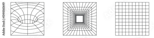 Geometry wireframe grid backgrounds in neon pink color. 3D abstract cyberpunk posters, patterns.