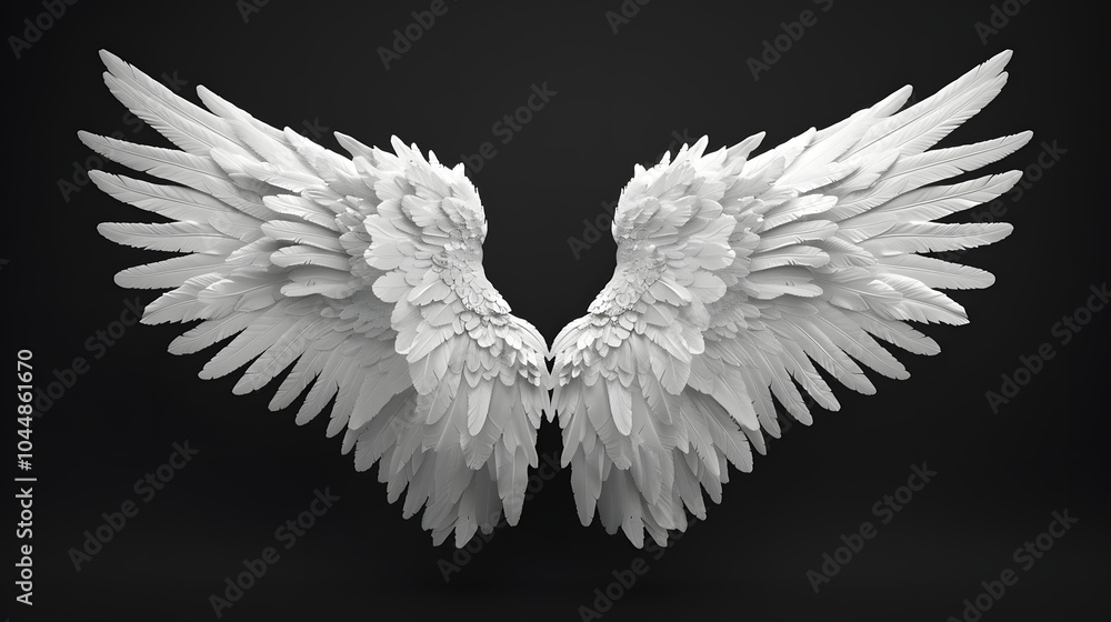 Fototapeta premium white angel wing black background realistic