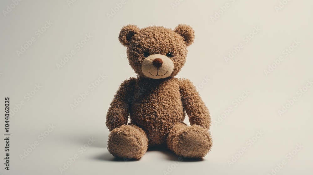 Obraz premium A brown teddy bear sits against a plain white backdrop.