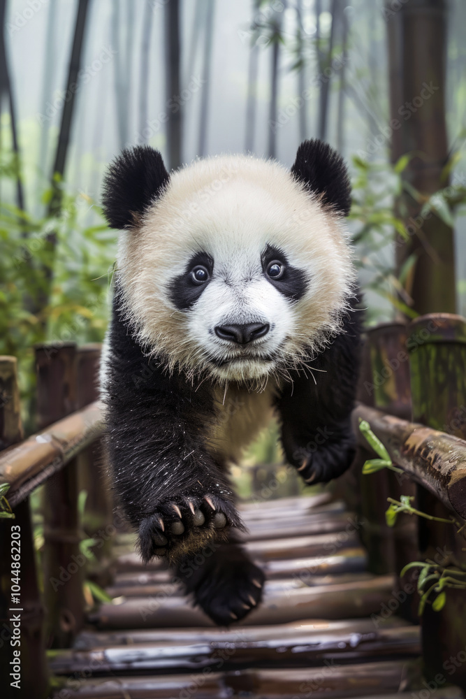 Obraz premium Curious Panda Cub Adventure. Generative AI