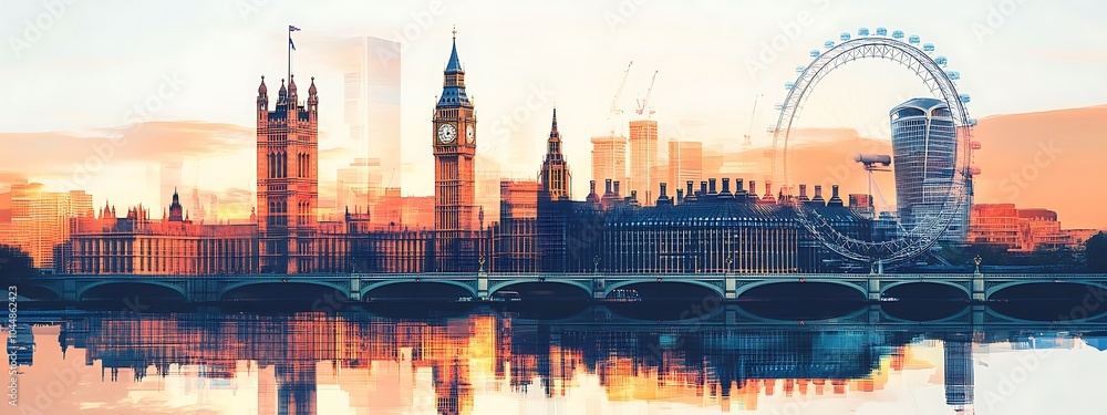 Obraz premium London cityscape double exposure contemporary style minimalist artwork collage illustration design